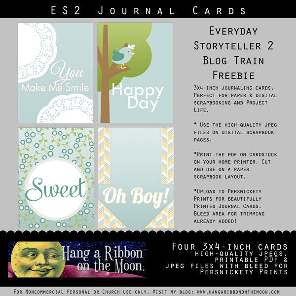 Free journaling cards! Perfect for digital and paper scrapbooking and Project Life. Free download from Hang a Ribbon on the Moon.