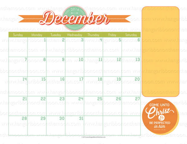2014 Mutual Theme Calendar: quick and easy to edit PDF and JPEG files. Free from Hang a Ribbon on the Moon.