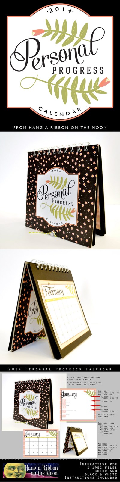 2014 Personal Progress Calendar. Great project for YW! FREE download from Hang a Ribbon on the Moon.