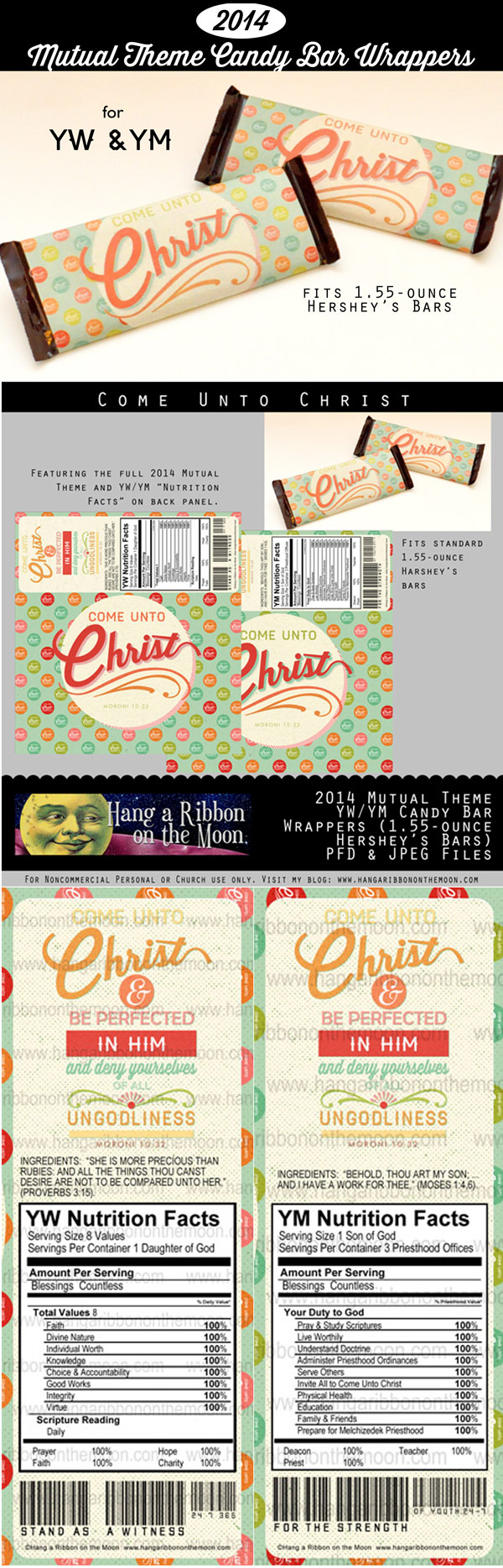 2014 Mutual Theme Come Unto Christ YW/YM Candy Bar Wrappers for 1.55-ounce Hershey's bars. Free download!