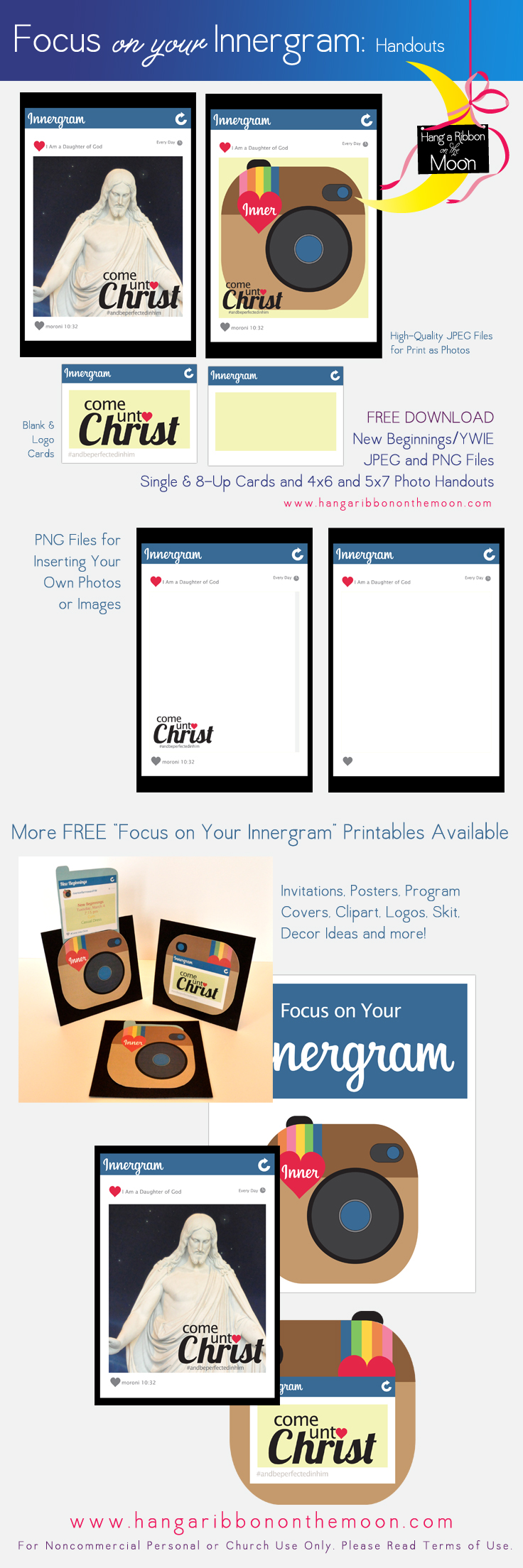 Focus on Your Innergram: Handouts. Great for YWIE, New Beginnings, Girls Camp, Activity Days, Youth Conference and more. Tons of free downloads!