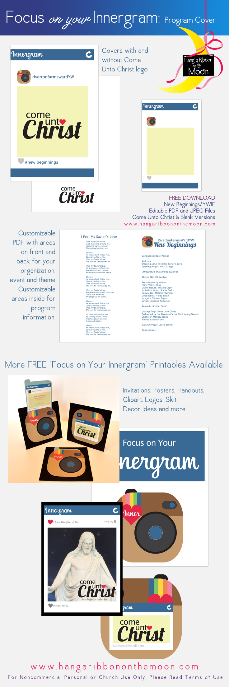 Focus on Your Innergram: Program Covers and Skit. Great theme for YWIE, New Beginnings, Relief Society, Youth Conference, Activity Days. Tons of free printables!