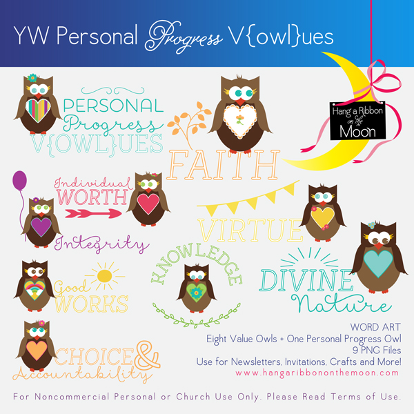 YW Personal Progress V{owl}ues Owls Wordart. Free download!