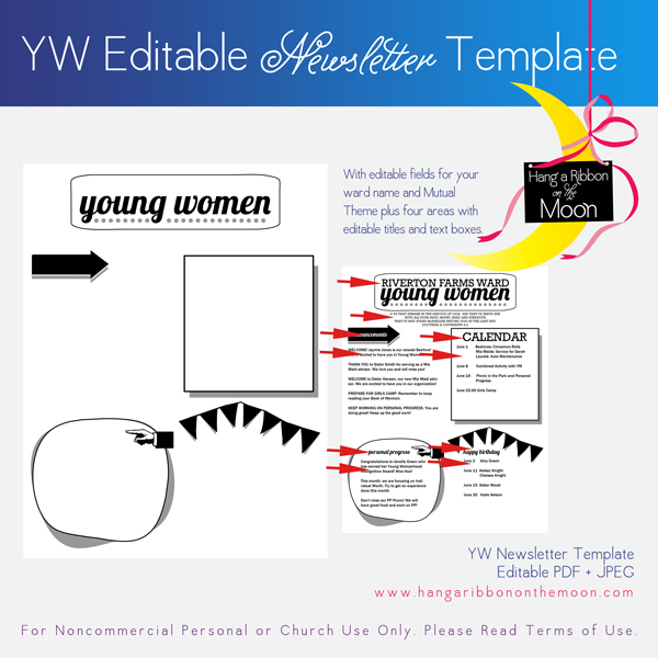 Young Women Newsletter Template. FREE download. Editable PDF.