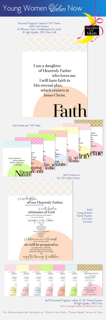 YW Values Now Collection: 8x10-inch Personal Progress Values and YW Theme Posters. FREE downloads!