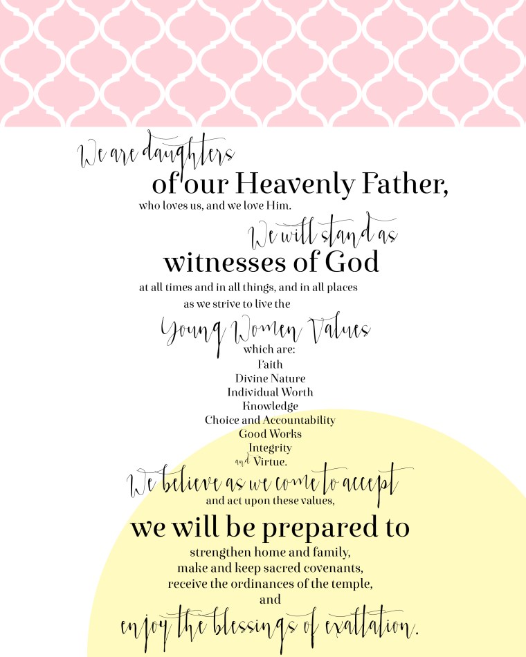 YW Values Now Collection: 8x10-inch Personal Progress Values and YW Theme Posters. FREE downloads!