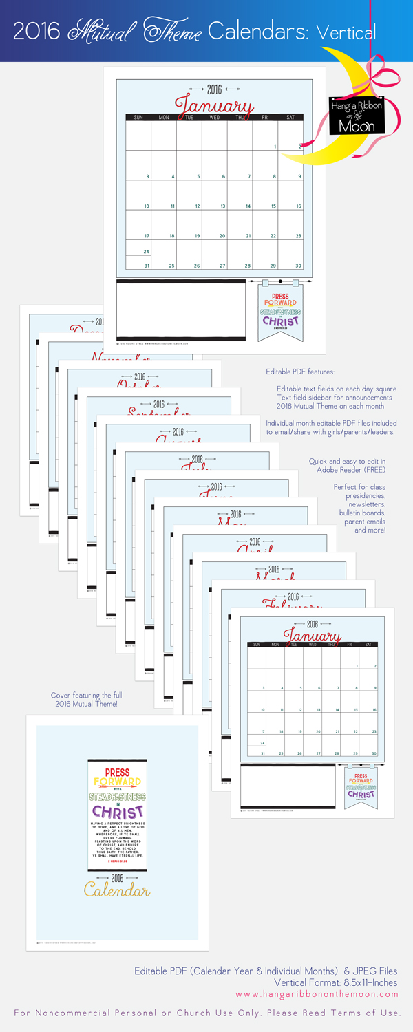 2016 Mutual Theme Calendars: Vertical Format [Editable PDFs & JPEGs]