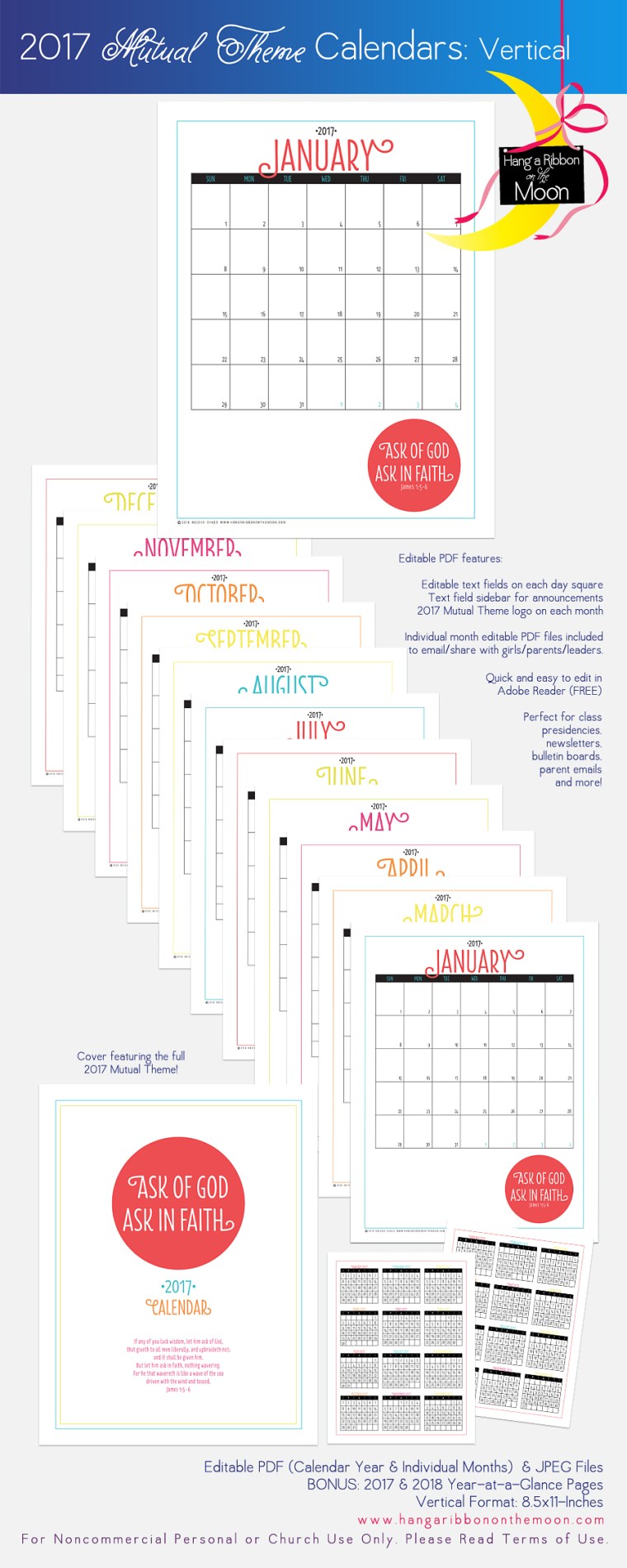 2017 Mutual Theme Calendars. Editable PDF. Free download!