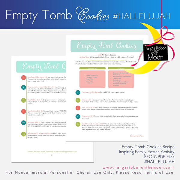#HALLELUJAH Empty Tomb Cookies Recipe and Activity Guide. FREE dowload! Inspire your family this Easter Season!