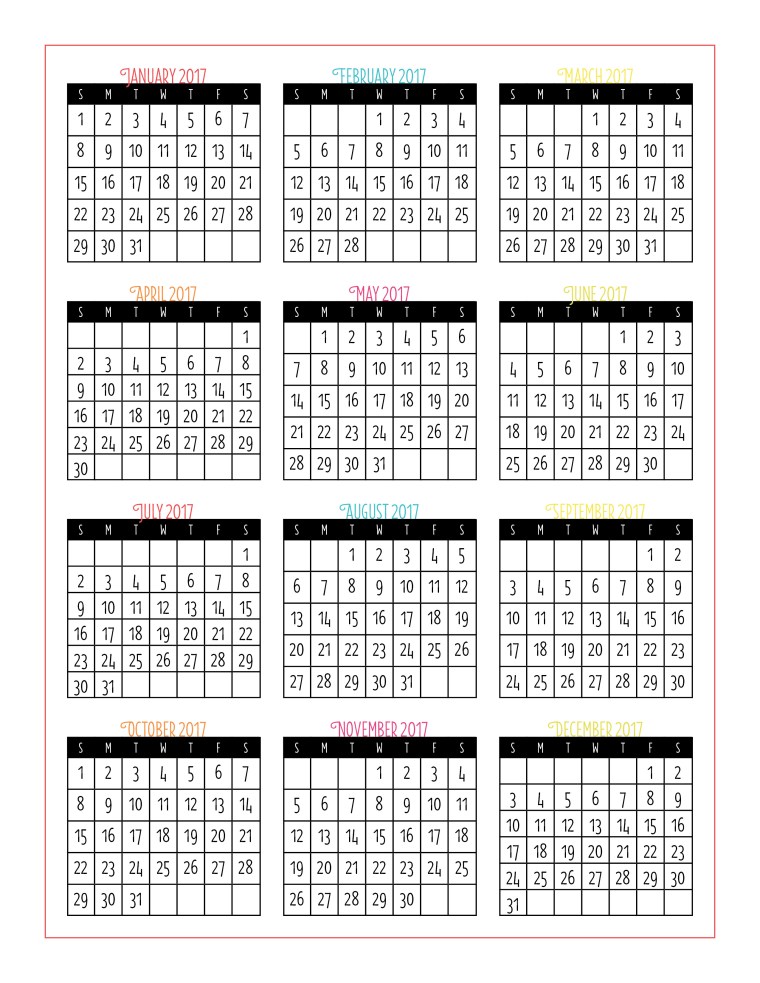 2017 Mutual Theme Calendars. Editable PDF. Free download!