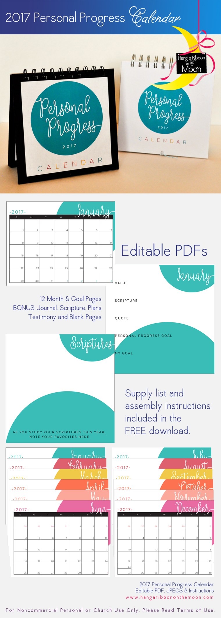 2017 LDS YW Personal Progress Calendar. FREE download!