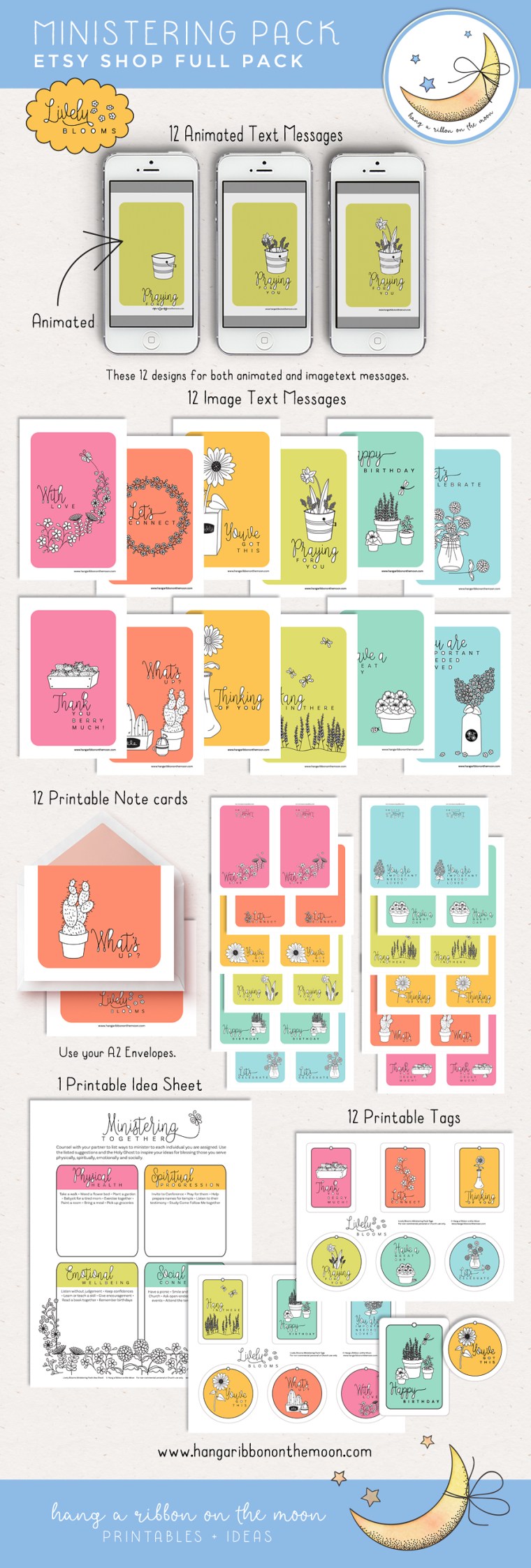 Lively Blooms Ministering Pack. 12 Uplifting Animated and Image Text Messages